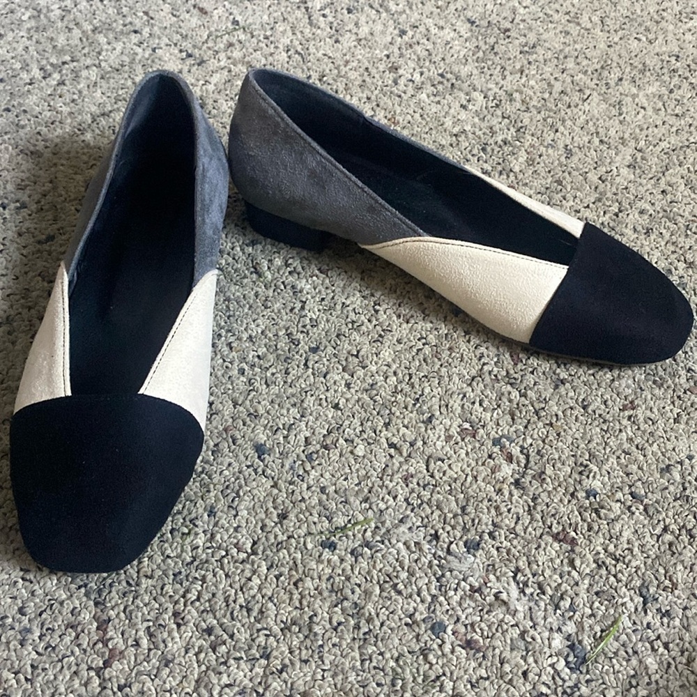 Black Gray & Cream Colorblock Faux Suede Mila Ballet Flats 40 (read description)